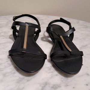 J.Crew. black t-strap leather sandals. Size 8.5. Well worn with box.